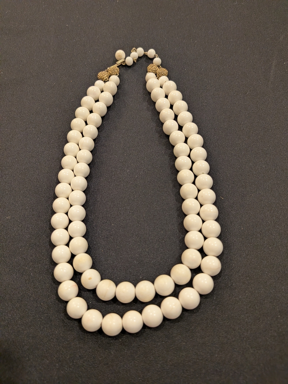 Elegant Cream Double-Strand Beaded Necklace 9" Vintage 1950s